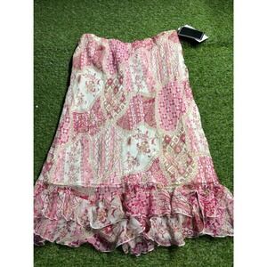Bob Mackie Studio Silk Patchwork Ruffle Maxi Dress Size 14 Pink Floral
